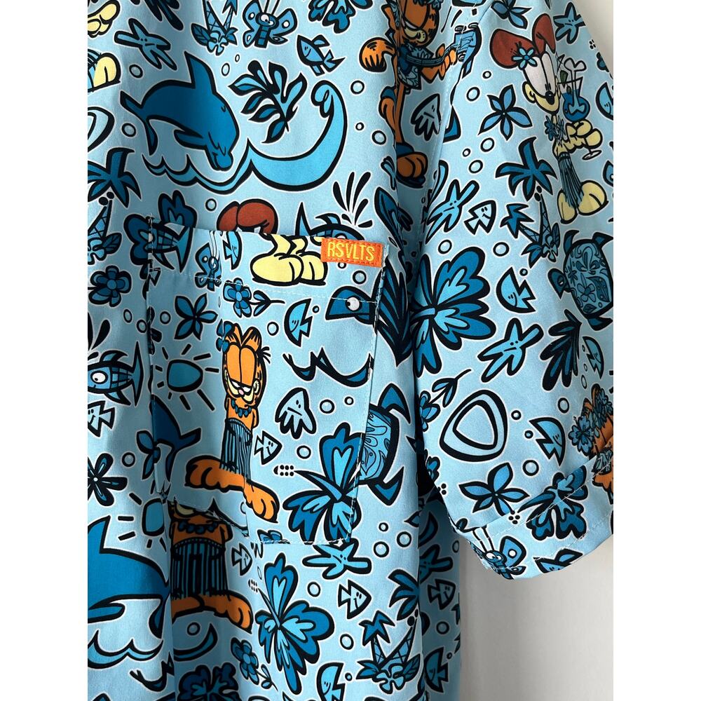 RSVLTS "Garfield Island" Large Kunuflex Shirt Men Button Down Odie Nermal Ocean - Picture 5 of 7